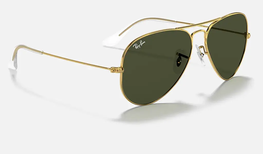 RAY-BAN Aviator Classic Sunglasses - Polished Gold - Crystal Green Lens - Image 5