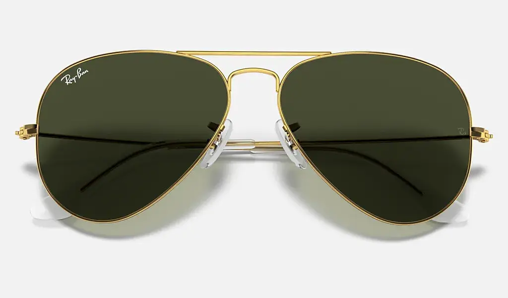 RAY-BAN Aviator Classic Sunglasses - Polished Gold - Crystal Green Lens - Image 6