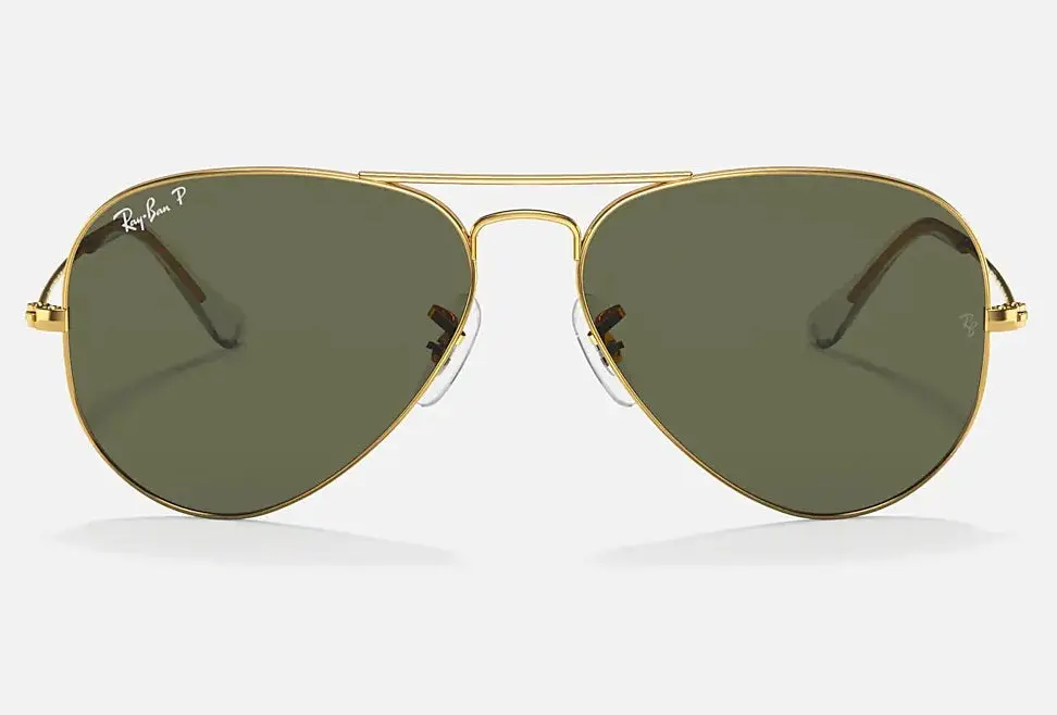 RAY-BAN Aviator Classic Sunglasses - Gold - Crystal Green Polarized Lens - Image 3