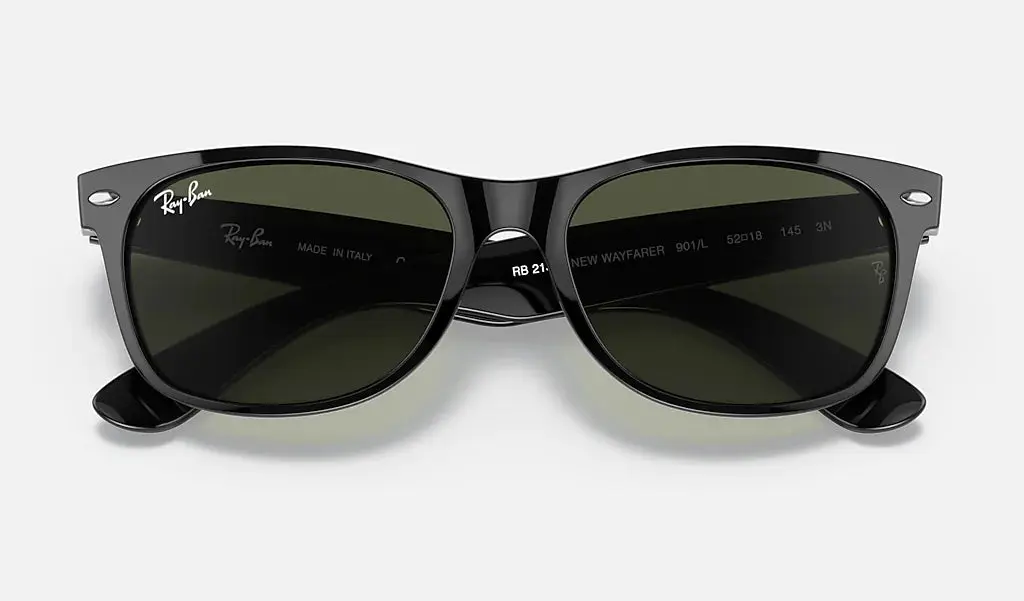 RAY-BAN New Wayfarer Classic Sunglasses - Matte Black - Crystal Green Lens - Image 6