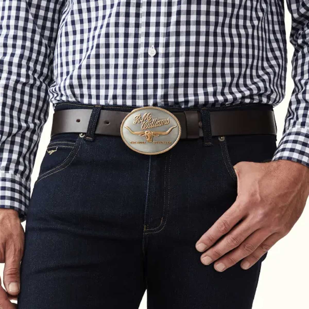 RM WILLIAMS Belt Buckle - Longhorn Trophy - Silver & Gold - Image 2