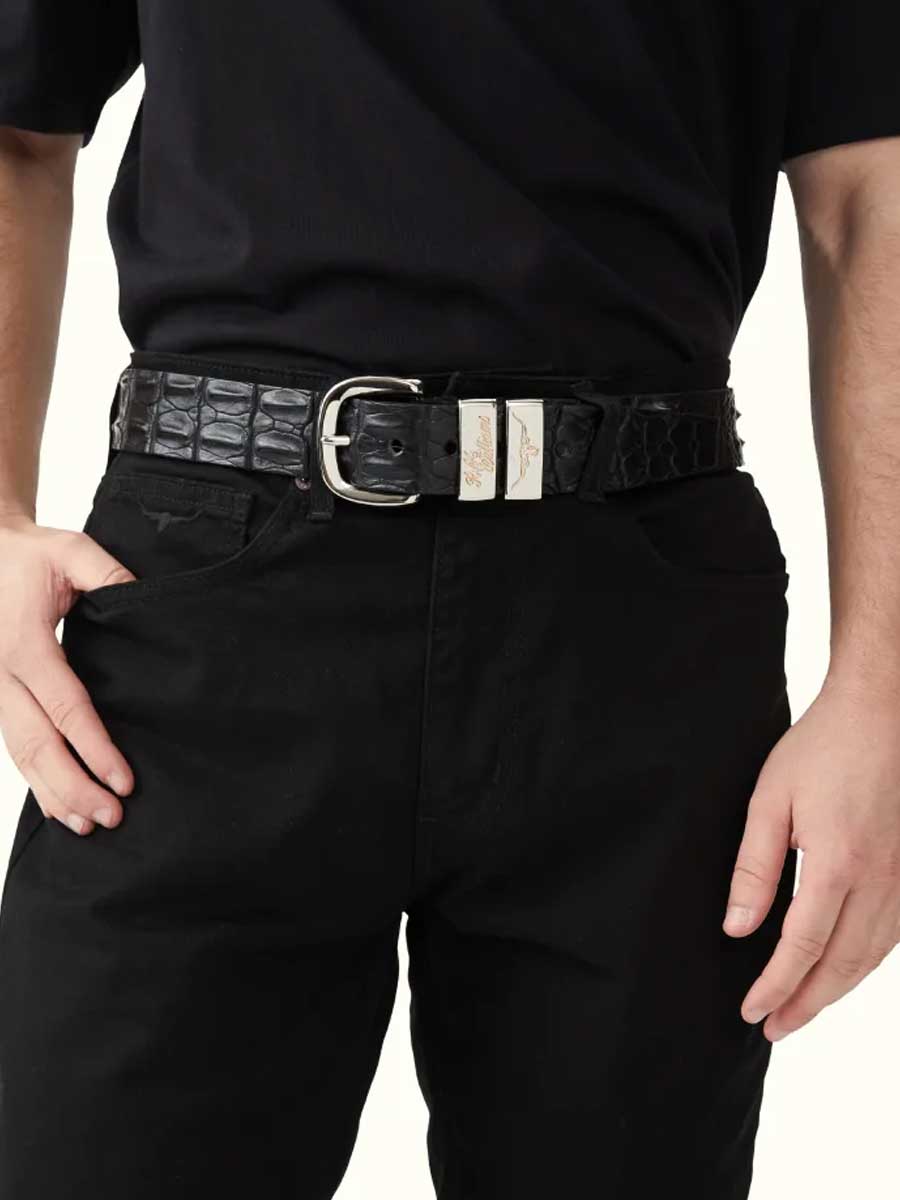 RM WILLIAMS Saltwater Crocodile Belt - Men's 1.5" - Black - Image 2