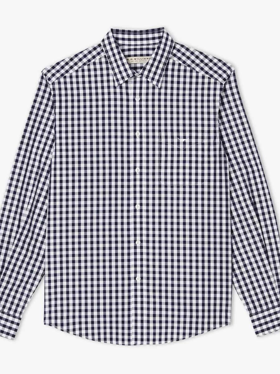 RM WILLIAMS Collins Standard Collar Men's Shirt - Navy Gingham Check - Image 2