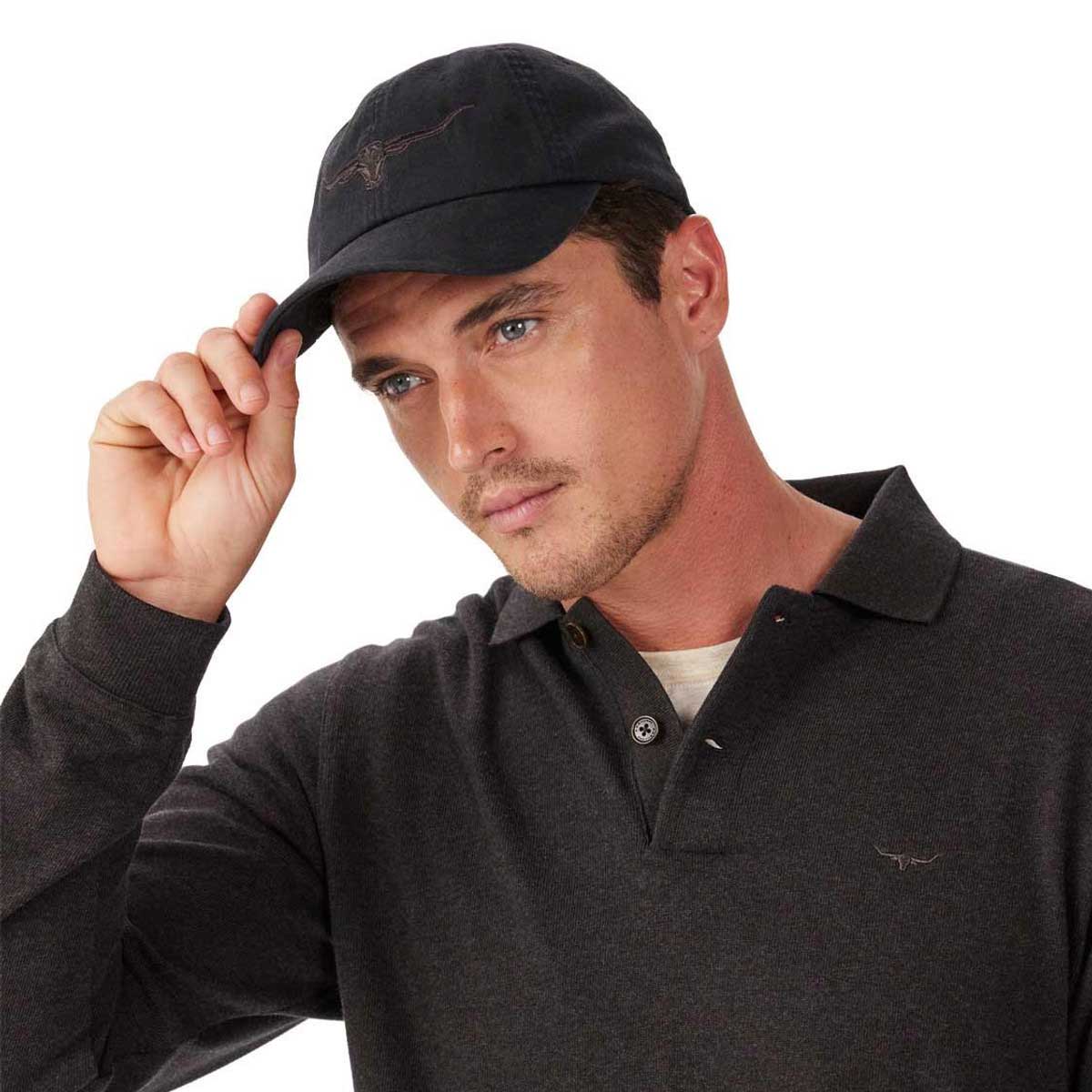 RM WILLIAMS Longhorn Twill Cap - Steers Head Logo - Black Wash - Image 2