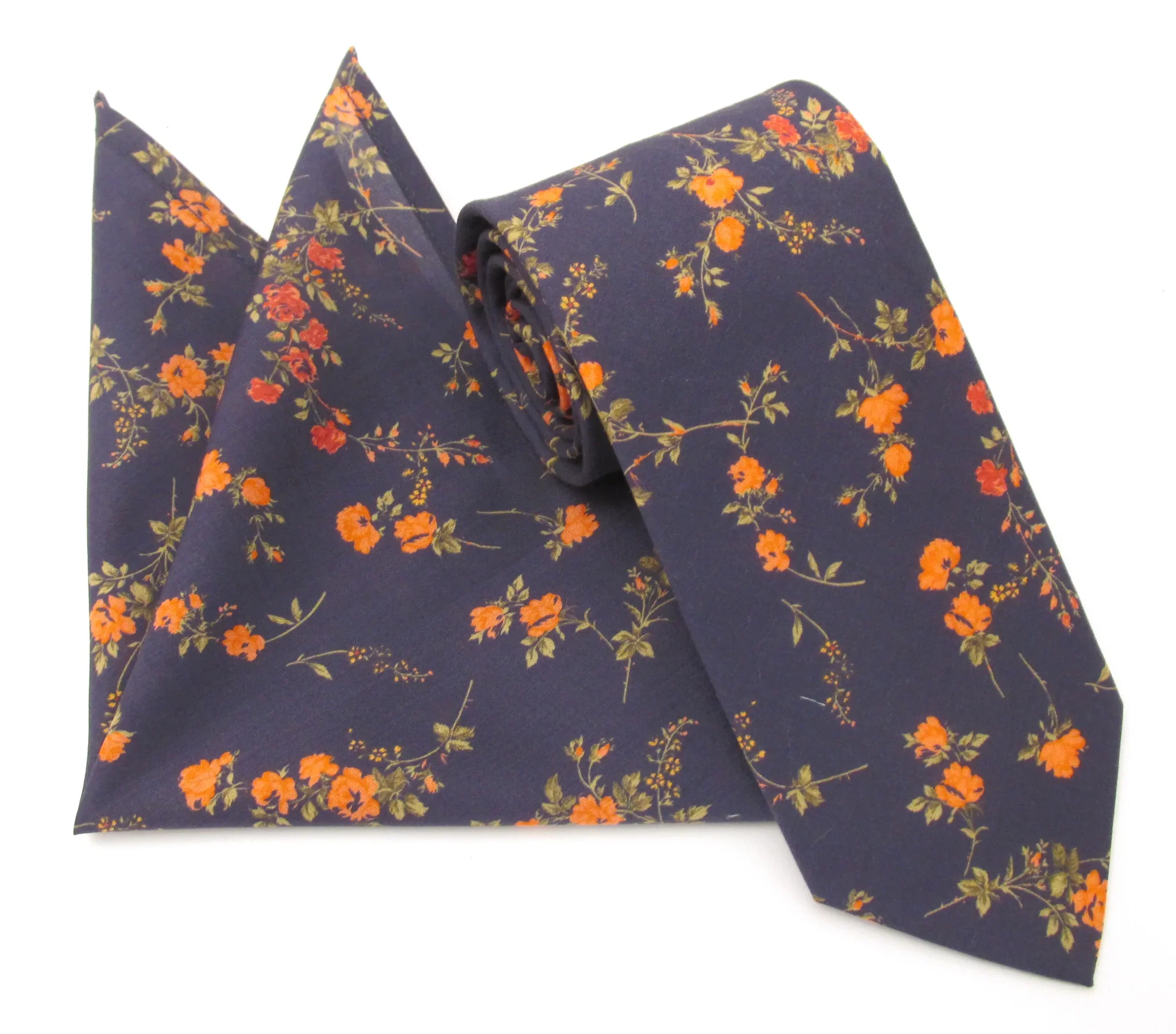 VAN BUCK Liberty Print Cotton Tie & Pocket Square - Elizabeth Navy - Image 2