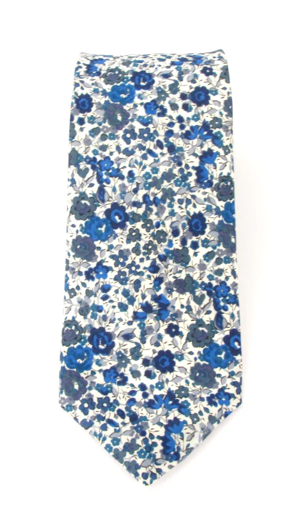 VAN BUCK Liberty Print Cotton Tie & Pocket Square - Emma & Georgina Blue - Image 3
