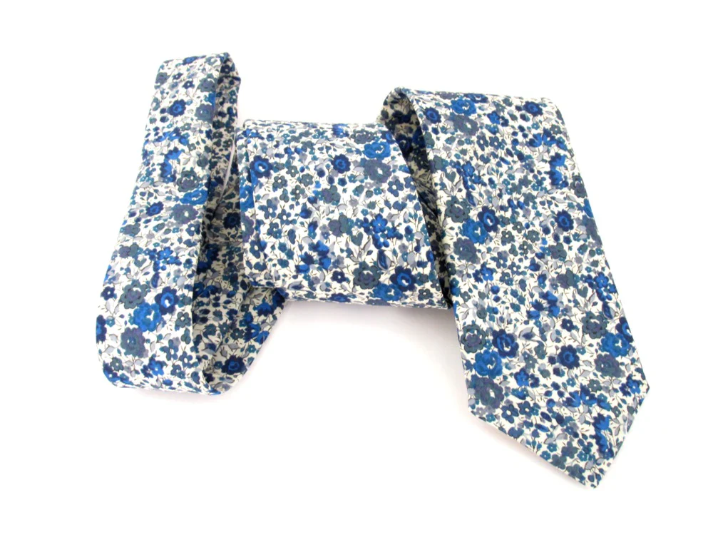 VAN BUCK Liberty Print Cotton Tie & Pocket Square - Emma & Georgina Blue - Image 4