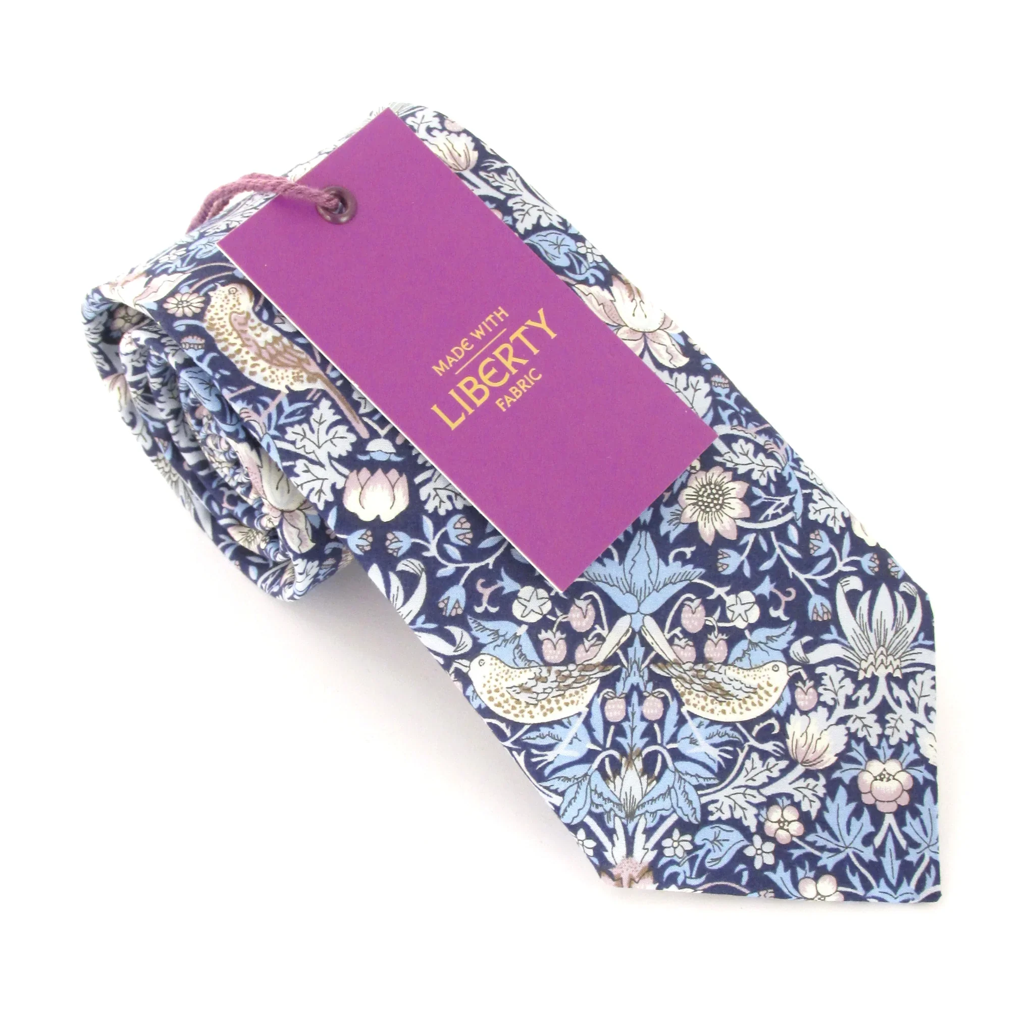 VAN BUCK Liberty Print Cotton Tie & Pocket Square - Strawberry Thief Blue - Image 4