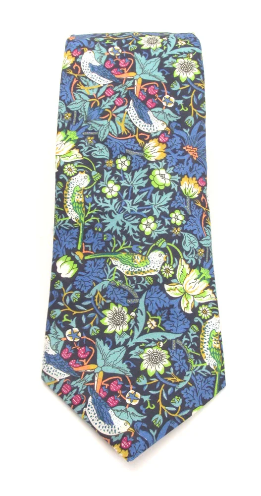 VAN BUCK Liberty Print Cotton Tie & Pocket Square - Strawberry Thief Green - Image 3