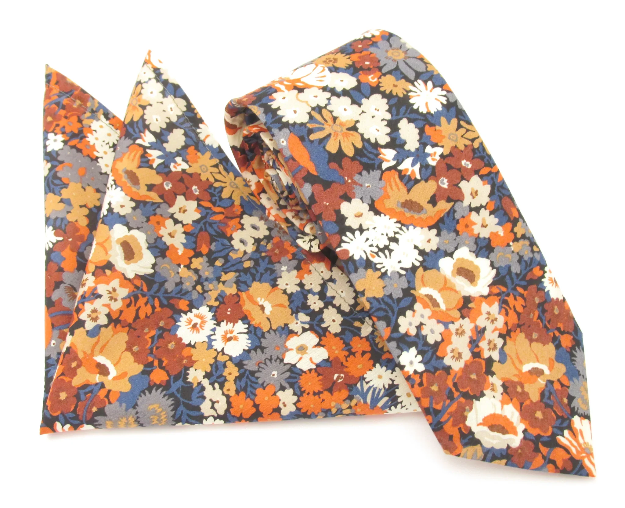 VAN BUCK Liberty Print Cotton Tie & Pocket Square - Thorpe Orange - Image 2