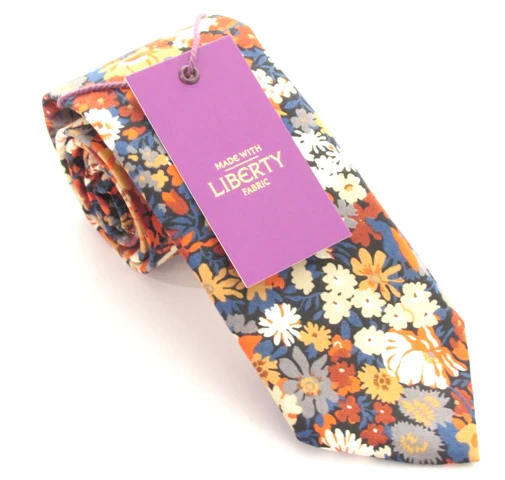 VAN BUCK Liberty Print Cotton Tie & Pocket Square - Thorpe Orange - Image 4