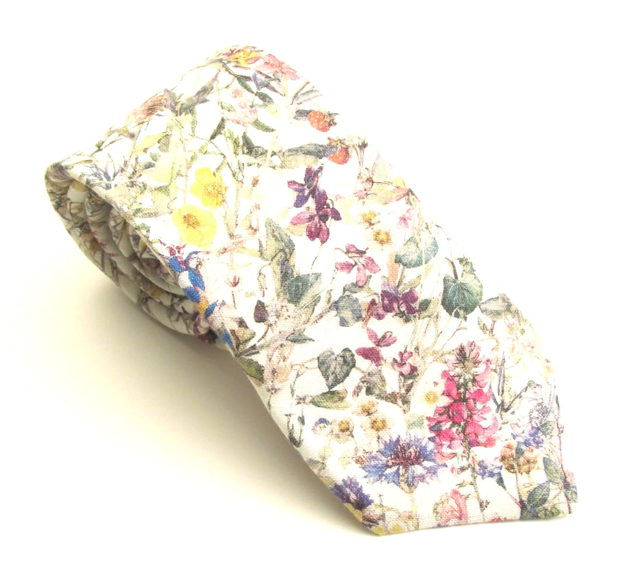 VAN BUCK Liberty Print Cotton Tie & Pocket Square - Wild Flowers Ivory - Image 4