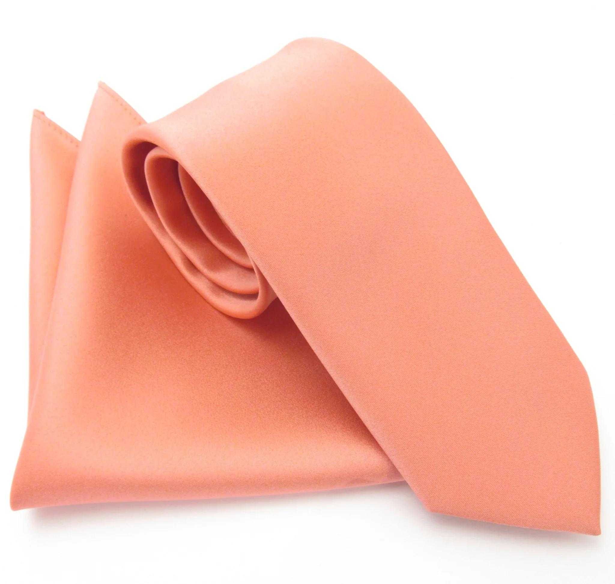VAN BUCK Satin Wedding Tie & Pocket Square - Coral - Image 2