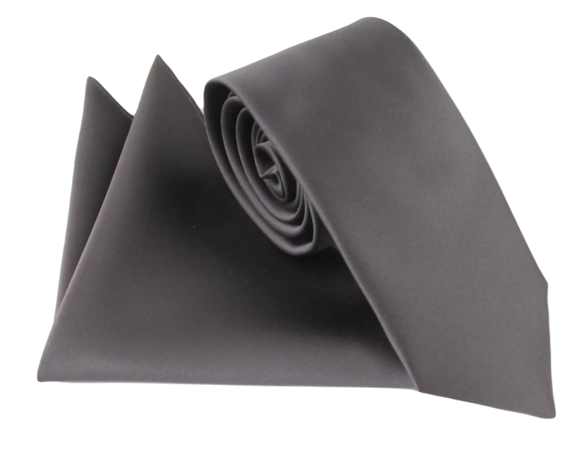 VAN BUCK Satin Wedding Tie & Pocket Square - Gunmetal - Image 2