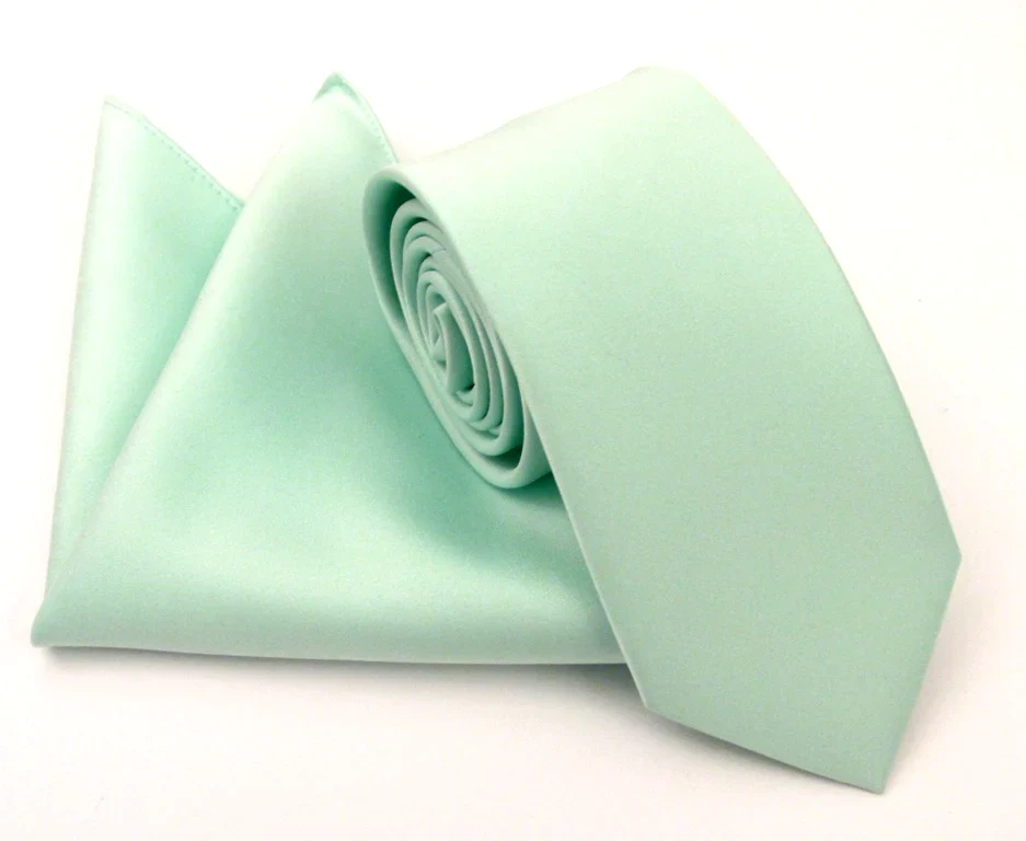 VAN BUCK Satin Wedding Tie & Pocket Square - Mint Green - Image 2