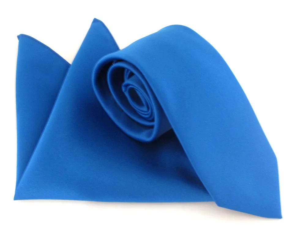 VAN BUCK Satin Wedding Tie & Pocket Square - Royal Blue - Image 2