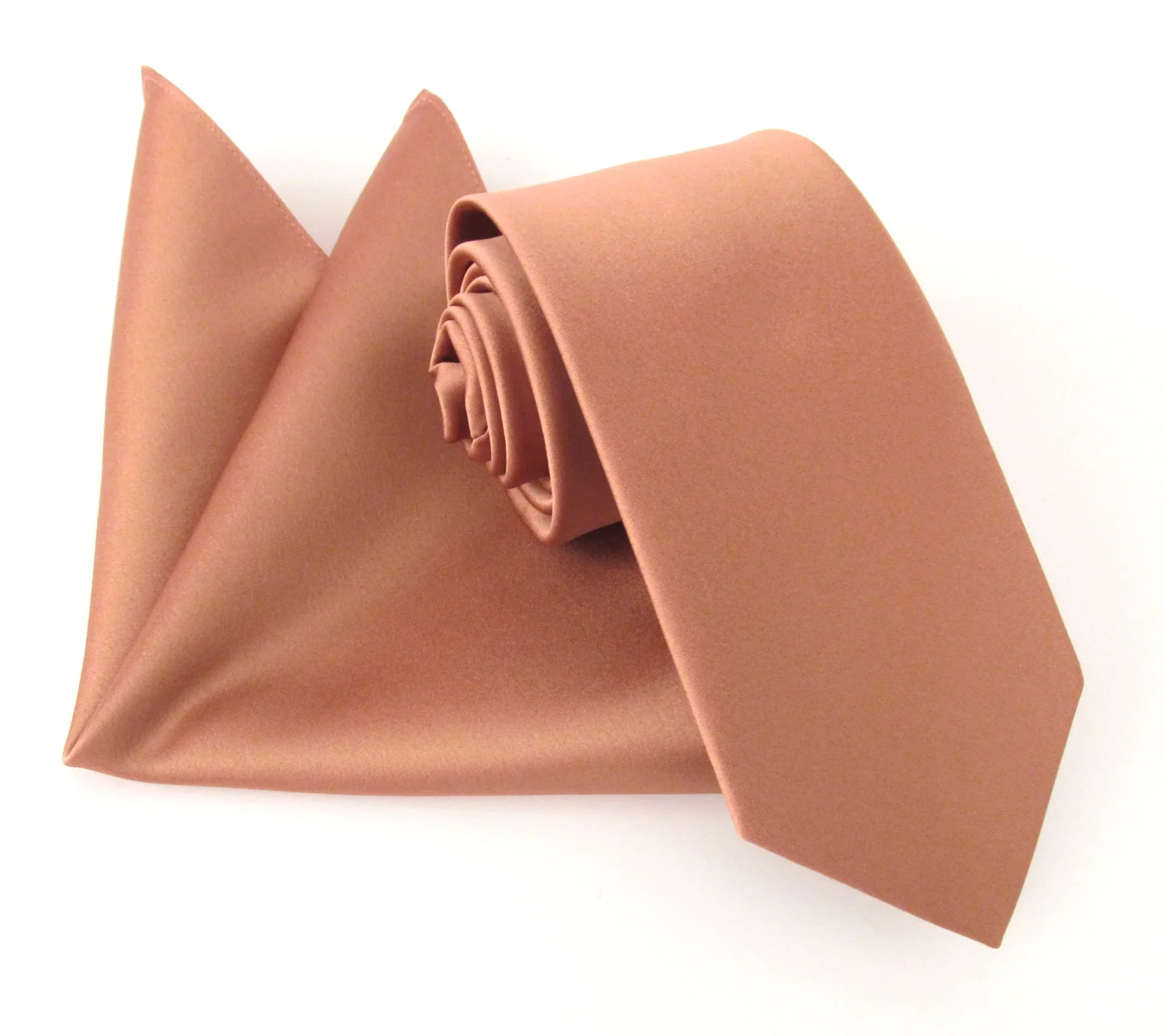 VAN BUCK Satin Wedding Tie & Pocket Square - Terracotta - Image 2