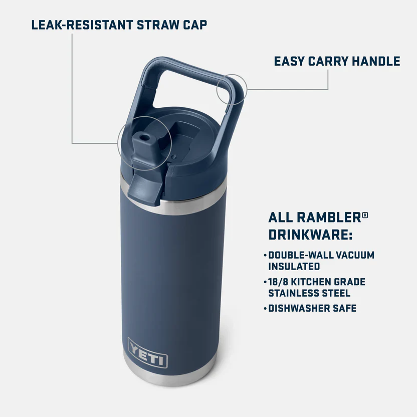 YETI Rambler 18 OZ (532ml) Bottle With Straw Cap - Navy - Image 5
